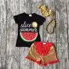Summer baby child girls cotton outfits"slice of summer " shorts black red watermelon boutique clothes matching accessories