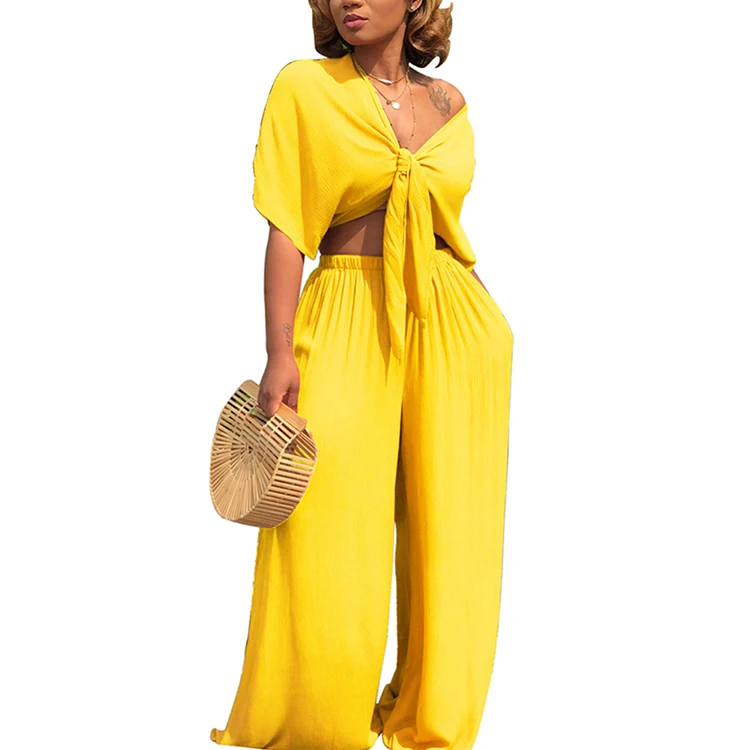 

Hot Pure Yellow Sexy Straps Deep V Womens 2 Piece Set Jumpsuit, As show women rompers and jumpsuits 2018