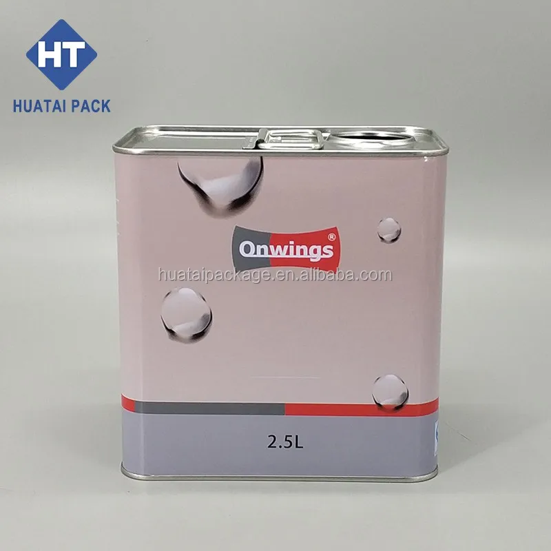 2.5l Square Thinner Lubricant Oil Tin Can With Red Plastic Spout Cover