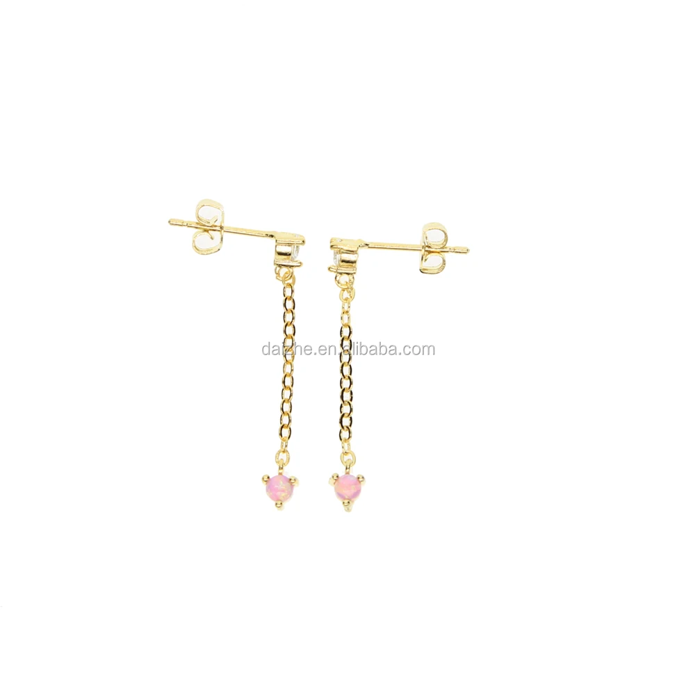 

China factory 2021 delicate dangle chain unique cz opal stone girl gold earring