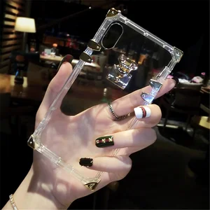 For iPhone Luxury Square Clear Crystal Case Soft TPU Cover For iPhone XS MAX XR XS X 7 8 Plus Case Cover