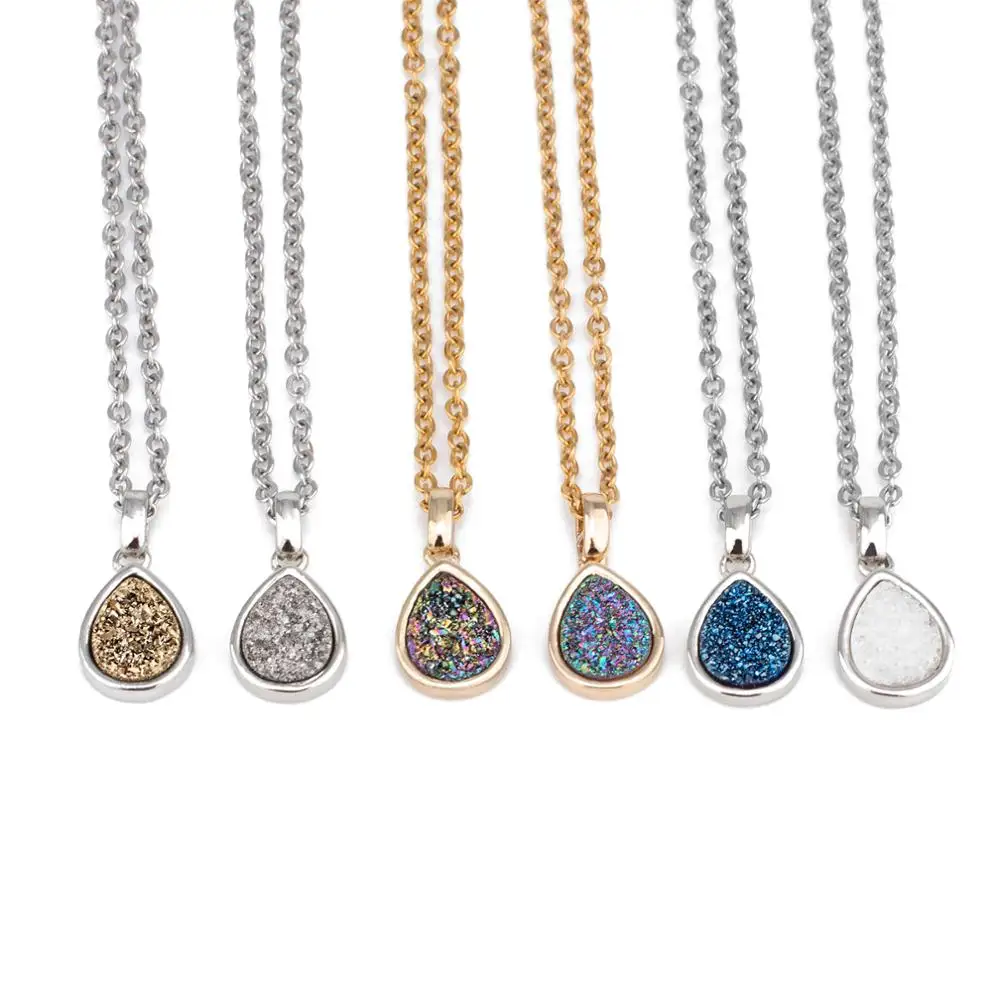 

Wholesale Fashion Water Droplets Gemstone Quartz Druzy Stone Accessories Necklaces Jewelry Women Crystal Pendant Necklace, Custom colors