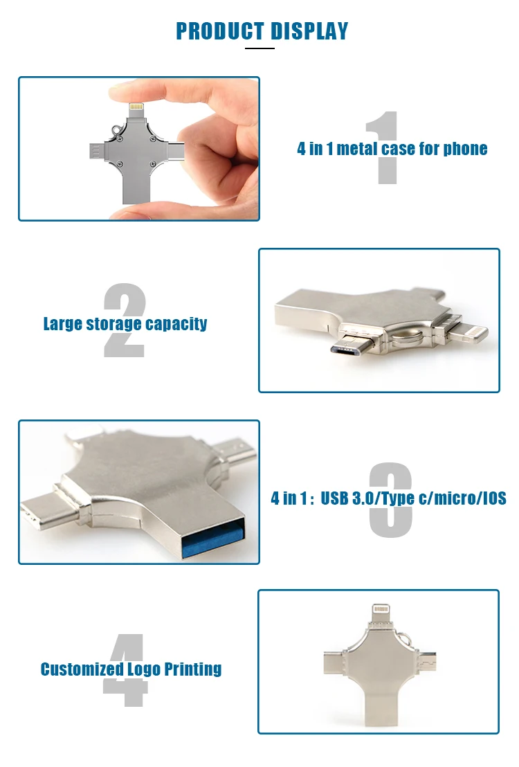 Cheap Customized Logo 4 in 1 Multi-function OTG Metal USB Flash Drive - ANKUX.COM