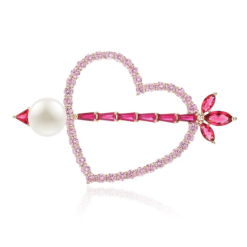 

Romantic pink heart shape shell pearl brooch pins fashionable wholesale bulk brooch Valentine's Day gift, Pink, silver