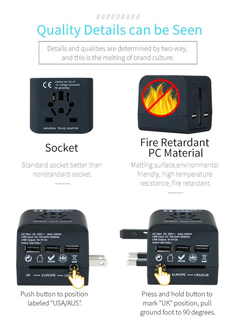 Electrical Socket European/American/Australia/UK Plug Adaptors All in One Universal Travel Adapter with USB Charger