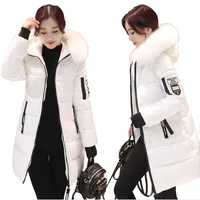 

Plus Size Winter Cotton Coat Fur Collar Long Slim Quilted Jackets Zipper Warm Outwear Women Coat