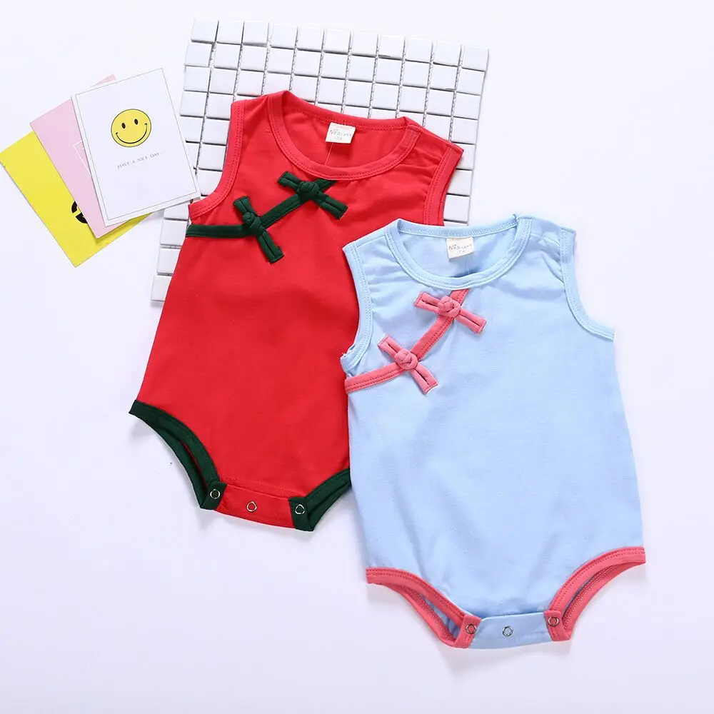 

Guangzhou Wholesale Infant Bodysuit Summer Short Sleeve Baby Cheongsam Clothes Cotton Child Baby Knit Girl Romper, 2 colors