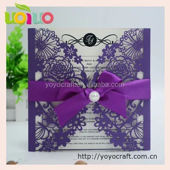 Cheap Indian Wedding Invitation Cards 2017 Laser Cut Purple Color