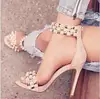 L3262A high heel fashion pearl beading rivets summer PU leather sandals for ladies