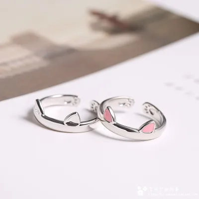 

Silver will 925 sterling silver korean small creative cute cat ears open ring for women
