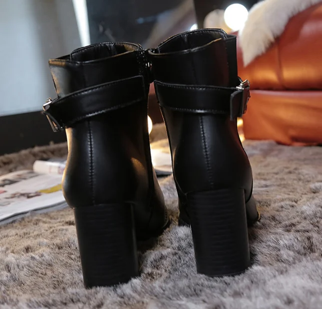 
up-0061r winter vintage women thick heel safety boots shoes 