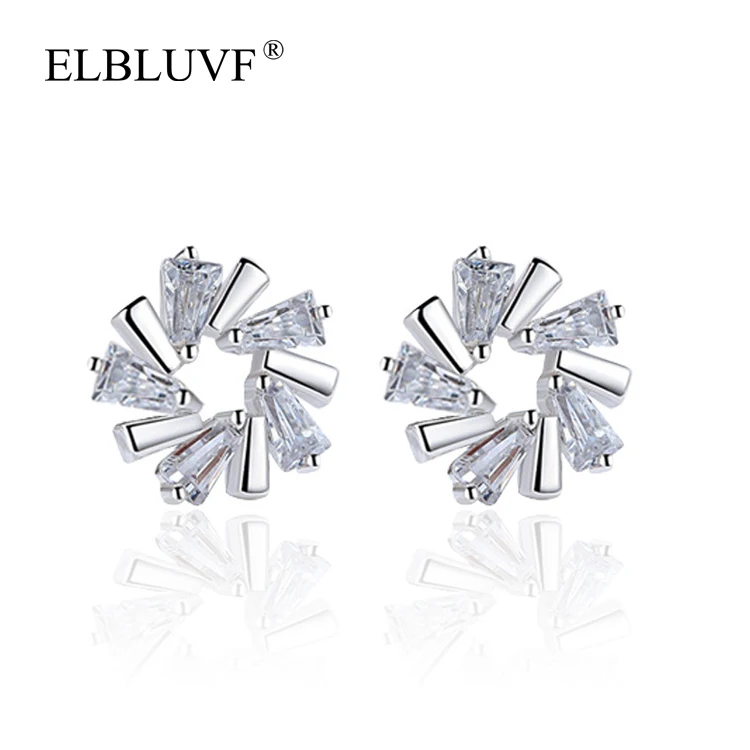 

ELBLUVF S925 Silver Plated Copper Alloy Zircon Jewelry Flower Shape Earrings Wholesale For Women, White gold