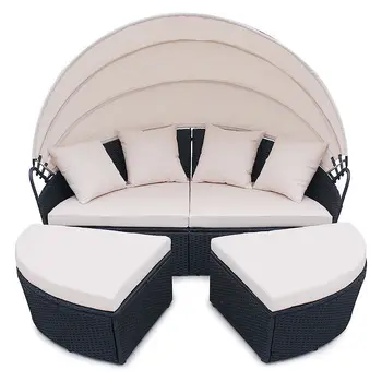 4 Pc Cushioned Outdoor Wicker Patio Set Garden Lawn Rattan Sofa Bed 4 Pc Cushioned Outdoor Wicker Patio Set Garden Lawn Rattan Sofa Bed Furniture Round Retractable Canopy