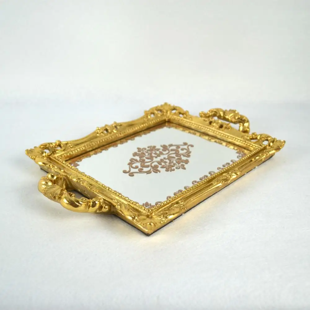 

Resin and Glass Decorative Painted Mirror Tray, Gold