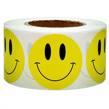 Amarillo Sonriente Cara Feliz Pegatinas 2 Pulgadas De Circulo