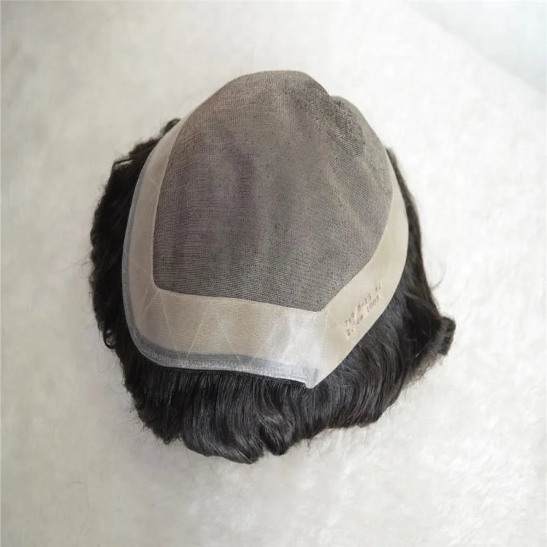 

Silk top natural hair topper wig middle part for men