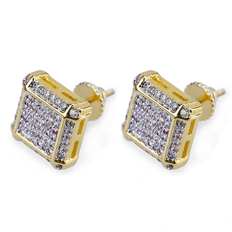 

Blues RTS Luxury two tone color square White CZ Diamond Stud Earrings for men, Silver, gold