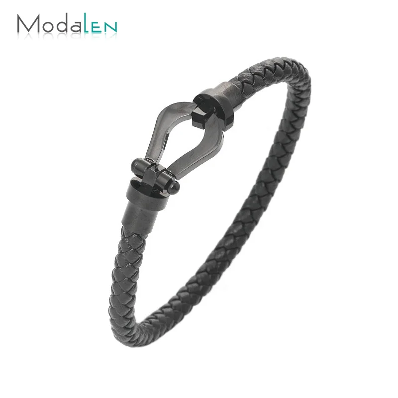 

Modalen Braided Titanium Steel Custom Genuine Cord Leather Bracelet Man
