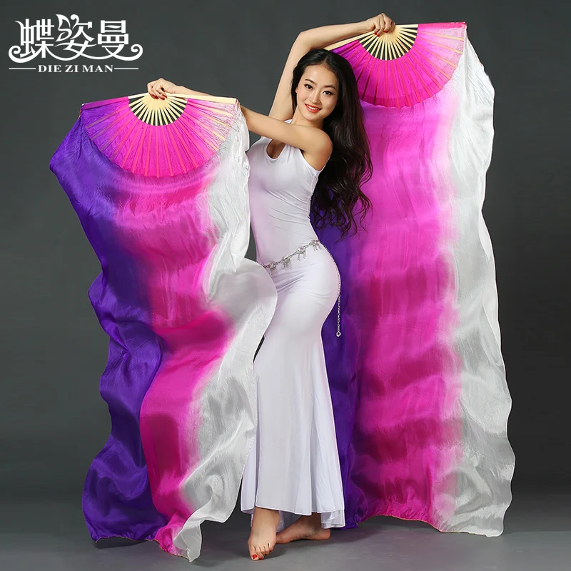 

Performance Professional belly dance Silk Fan Veil Pair for girl