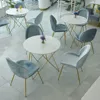 Low price elegant home & office dining round white metal legs coffee table with marble top table set and chairs
