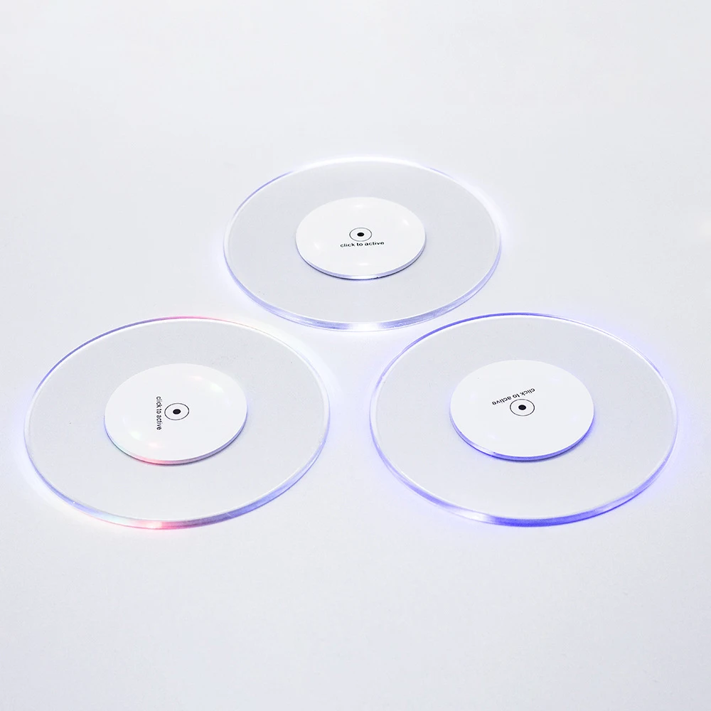 

Wholesale Ultra-thin Round Acrylic LED Light Cup Mat Coaster, Colorless