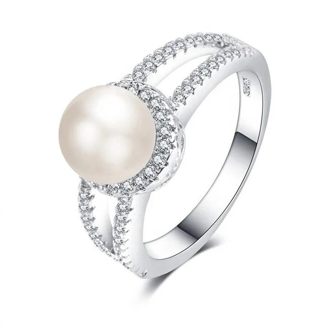 

Luxury 925 Sterling silver jewelry Created White Pearl Rings for Women Elegant Wedding Zircon Mujeres Anillos Mother's Day gift