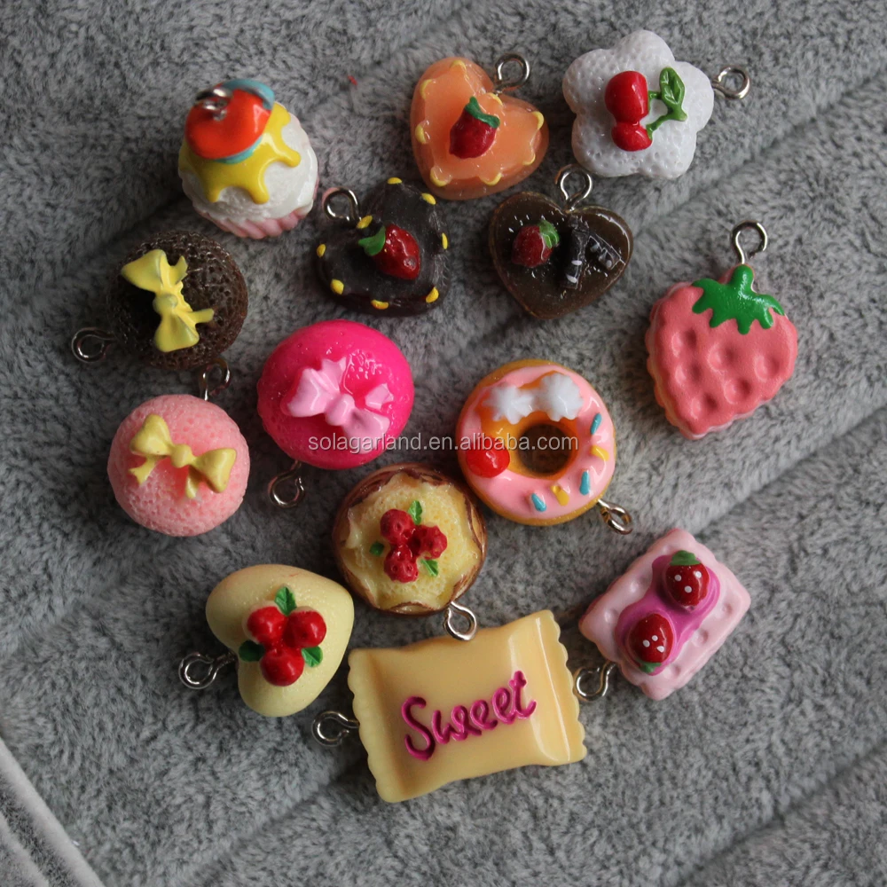 

100pcs Mix Styles Flat Back Resin Dessert Cake Pendant Lovely Charms For Making DIY Necklace & Bracelet, Mixed color