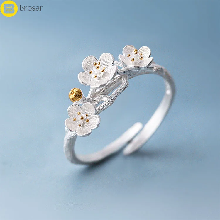 

Women  Flower Finger Ring Korean Style Silver Plated Jewelry Flower Plum Blossom Branches Rings