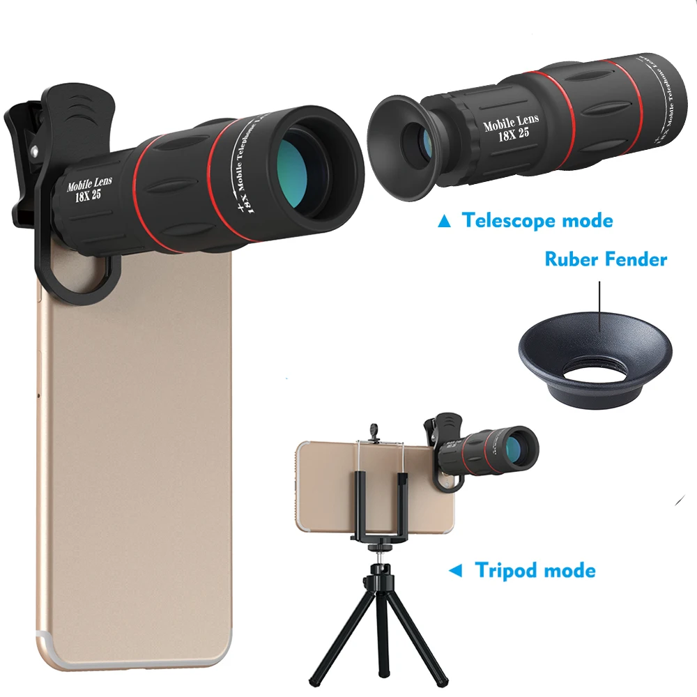 

APEXEL Mobile Phone Lens Clip 18x Zoom Telescope Camera Lens, Black