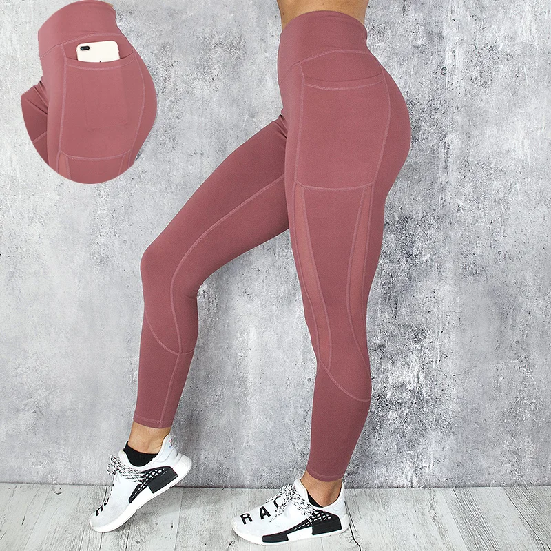 Women Custom Logo Gym Clothing High Waist Yoga Pants Mesh Tummy Control Leggings