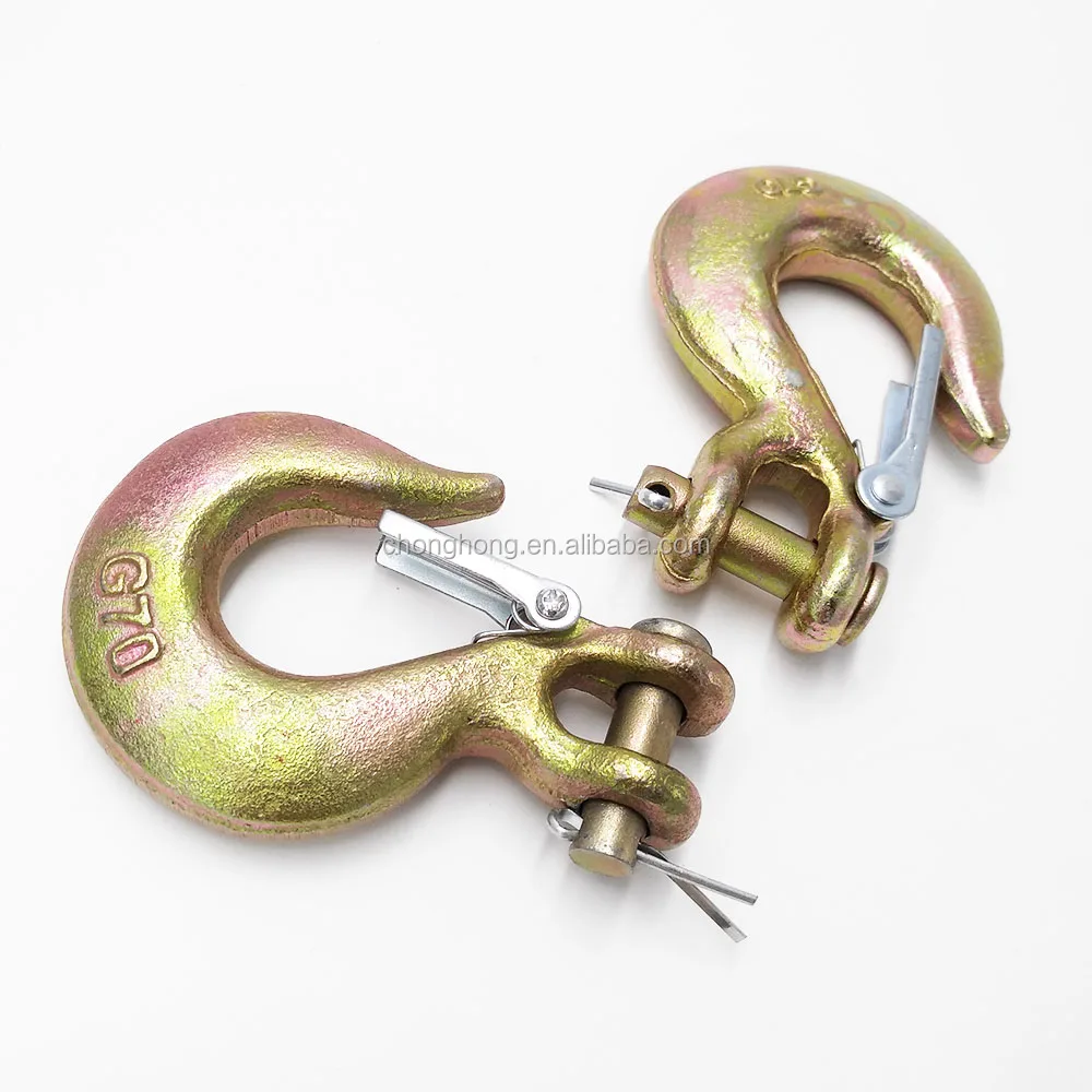 (2) G70 3/8 Clevis Slip Hooks W/Latch Tow Chain Flatbed Truck Trailer Tie Down - Foto 5