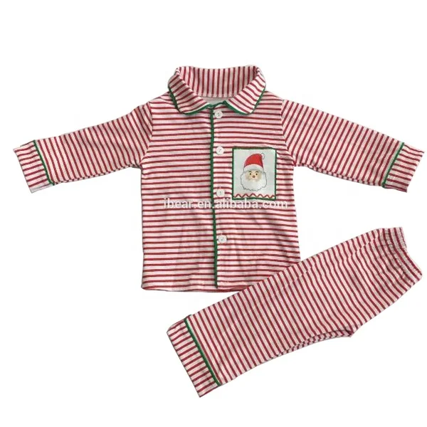 

christmas pajamas boy and girl red and white vertical stripes embroidery, N/a