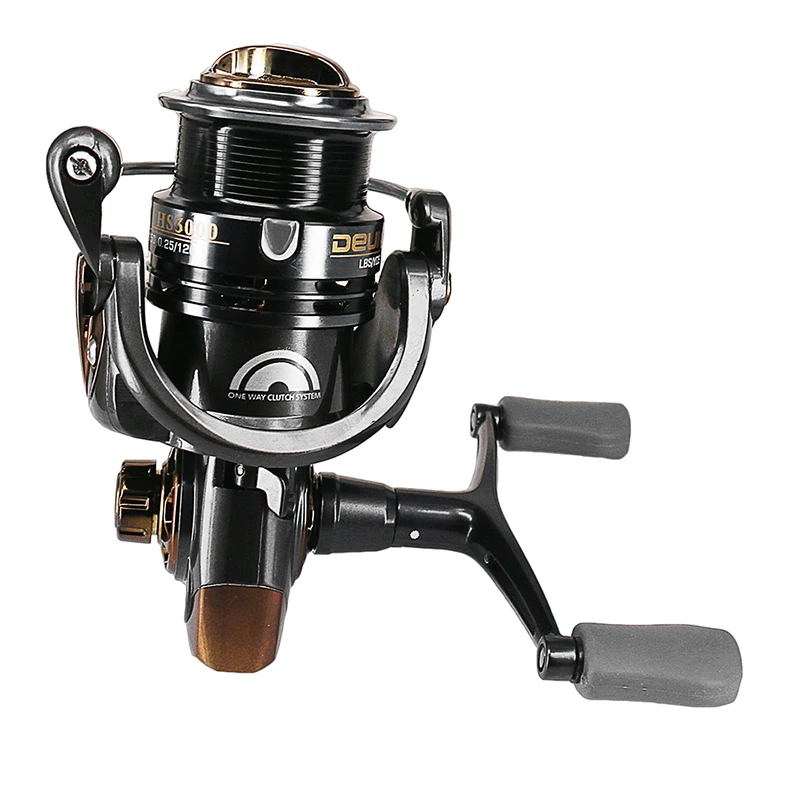 

Deukio HS Series High speed 7.1:1 Spinning Fishing Reel with Metal Handle and double knob Shallow spool, Grey