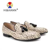 New Genuine Leather Men Loafers Snake Pattern Upper with Black Tassel
