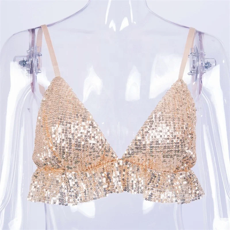 

B13309A Sexy lady paillette sequins bra crop tops