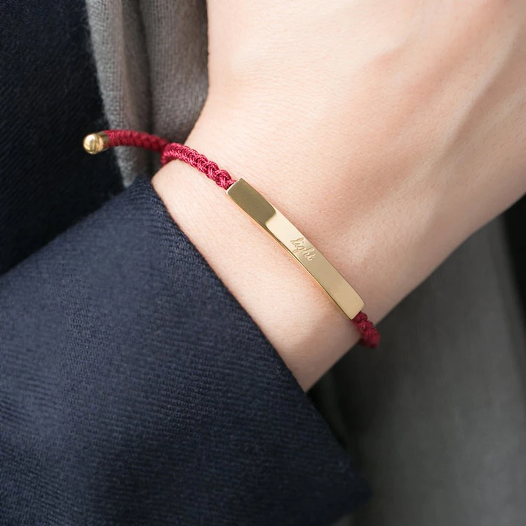 Custom Jewelry 18k Gold Plated Bar Engravable Statement Bracelets Adjustable Braided Colorful Rope Bracelet for Men Women