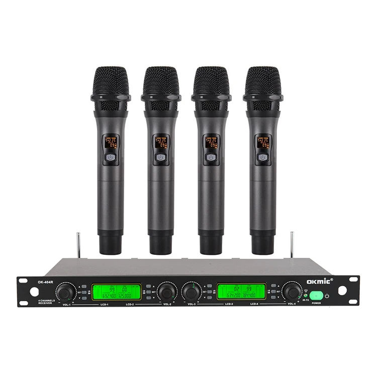 

professional four channels UHF church products karaoke microphone recording studio equipment, Black