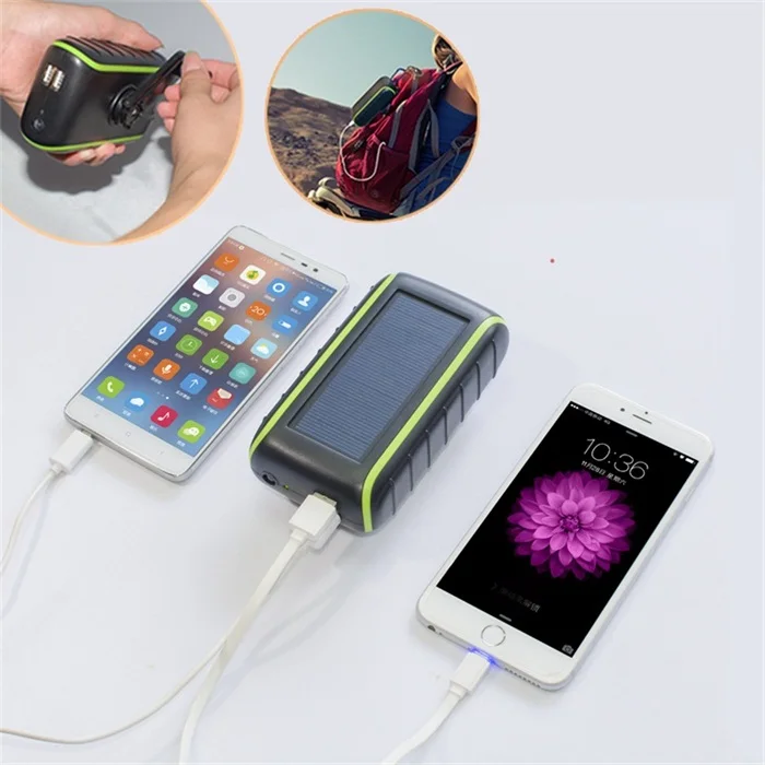 

2019 New Products Hand Crank Solar Power Bank Dual USB Solar Charger for Outdoor Camping with LED Torch Light