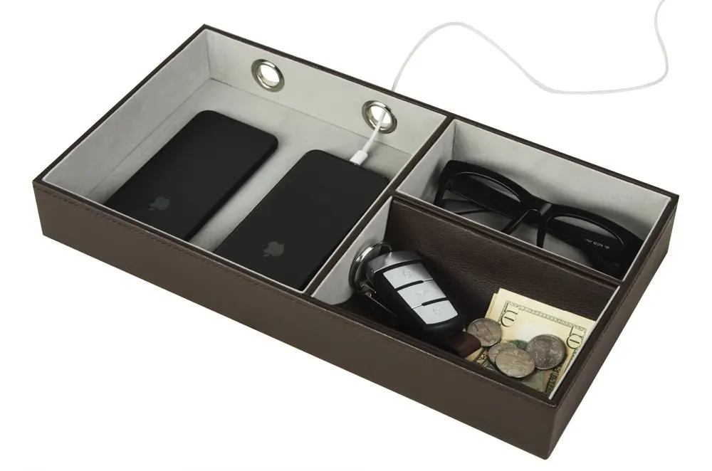 
Multi-function luxury modern black PU leather office desk organizer valet tray 