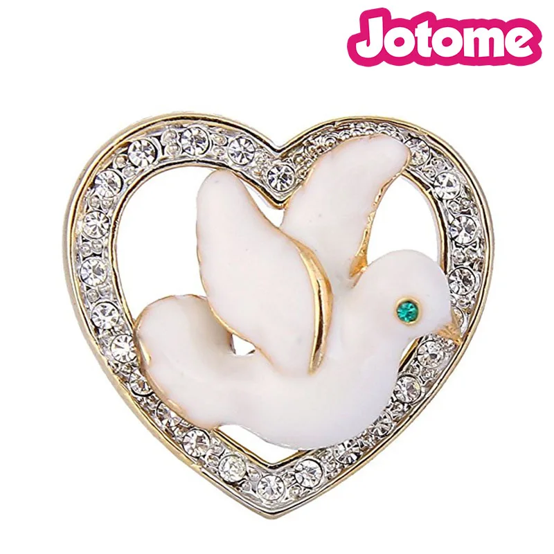 

100pcs a lot Gold-Tone Austrian Clear Crystal White Enamel Lovely Peace Dove Love Heart Lapel Pin, Red green