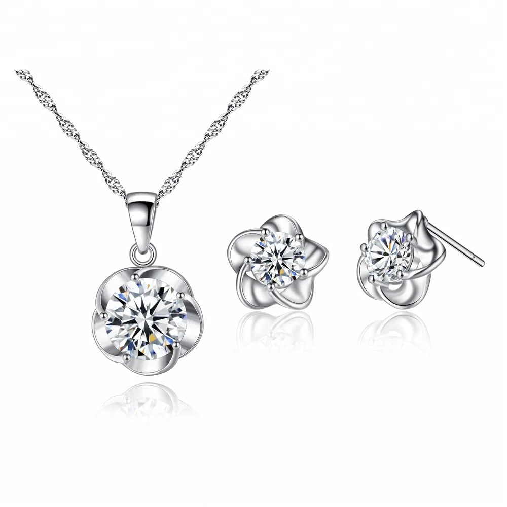 

Plum Flower 925 Sterling Silver Jewelry Set Price Of 1 Carat Diamond Fashion Artificial Jewellery, White