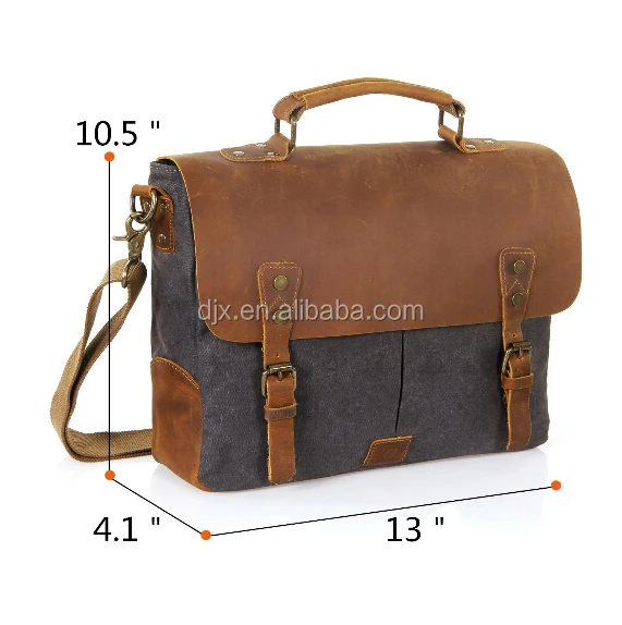 

Genuine Leather Vintage 14" Laptop Canvas Messenger Satchel laptop Bag, Same as pictures or customized