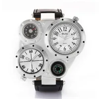 

OULM 9415 Creative design Multiple Time Zone Watches Men Sport Thermometer Compass Decoration Leather Military Wristwatch