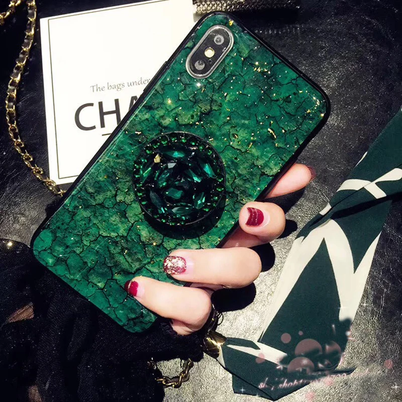 

Luxury Diamond Marble Glitter silicon case for iphone 7 8 6 5s plus X XR XS MAX holder ring Cover For Samsung S8 S9 Note 9 S10