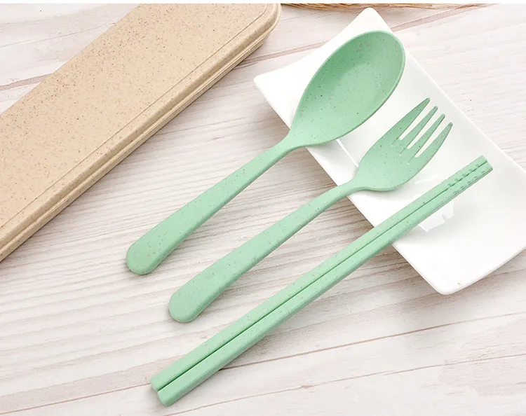 ECO Friendly Reusable Material Spoon Fork Chopsticks Wheat Straw Cutlery Set With Box Case