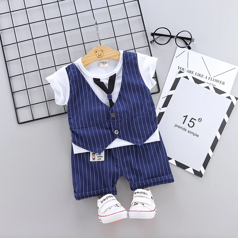 Children's Clothing Sets Boutique Baby Boy With Waistcoat Tie Vertical Stripes Small Suit Buy