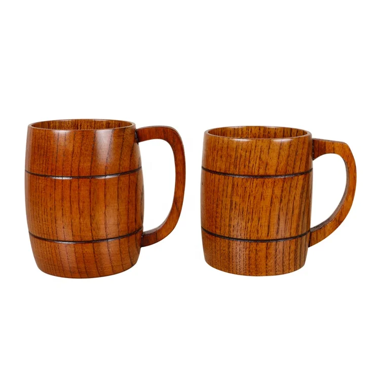 

2019 Hot Selling Natural Jujube Wood Handmade Large Beer Mug with Handle, Picture shows