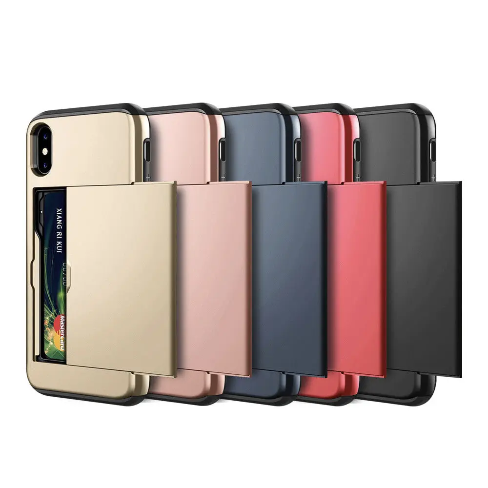 

Business Phone Cases wallet Case Slide Armor Wallet Card Slots Holder Cover for iPhone 7 8 Plus 6 6s 5 5S SE X XS Max XR, 4 colors