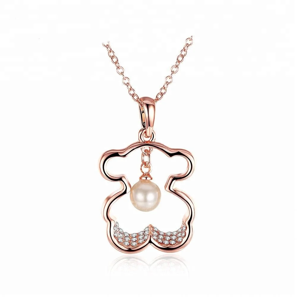 

Bear Pendant Necklace Plated Rose Gold Crystal Jewelry Fashion Girls Bear Necklace