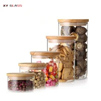 

wholesale High quality borosilicate storage recycled glass jar with bamboo lid